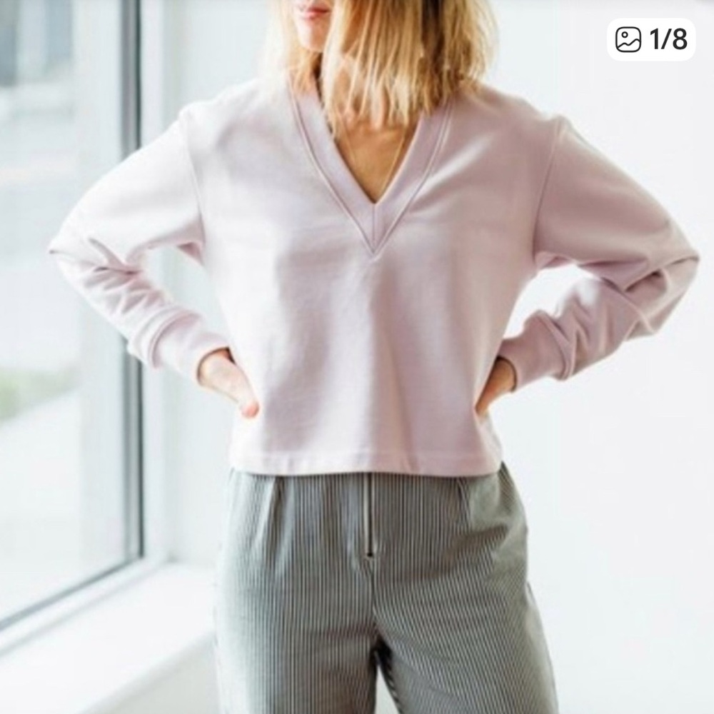Tibi V Neck Cropped Pink Purple Pullover Sweatshirt